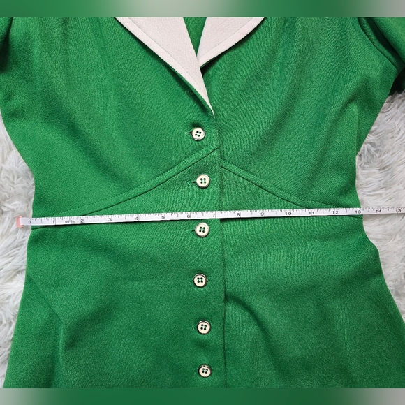 VNTG Handmade Green Collared Button Down Dress STUNNING Floral Detail - Picture 12 of 13
